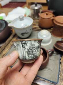 1pc/2pcs/6pcs水墨画陶瓷茶杯复古小容量意式咖啡杯品茶陶瓷杯功夫茶具茶杯普洱单杯随身杯大师杯小茶碗陶瓷杯适合茶友 - 彩色 - 查看 12
