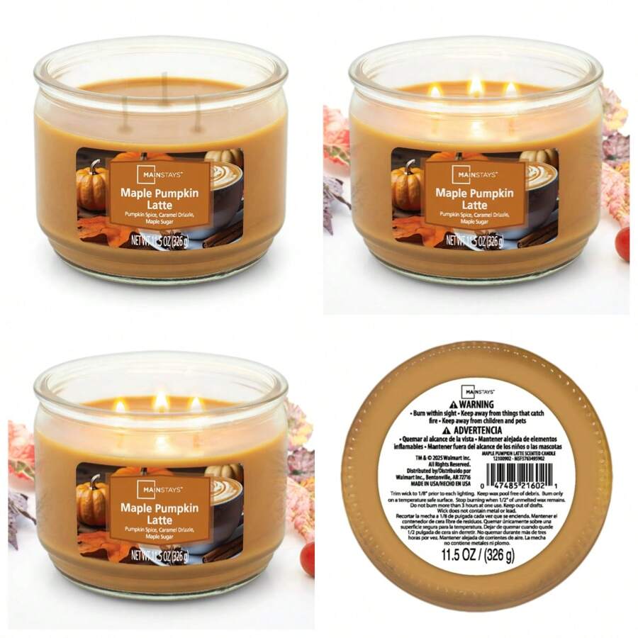 3-Wick Glass Jar Candle, Maple Pumpkin Latte, 11.5 Oz