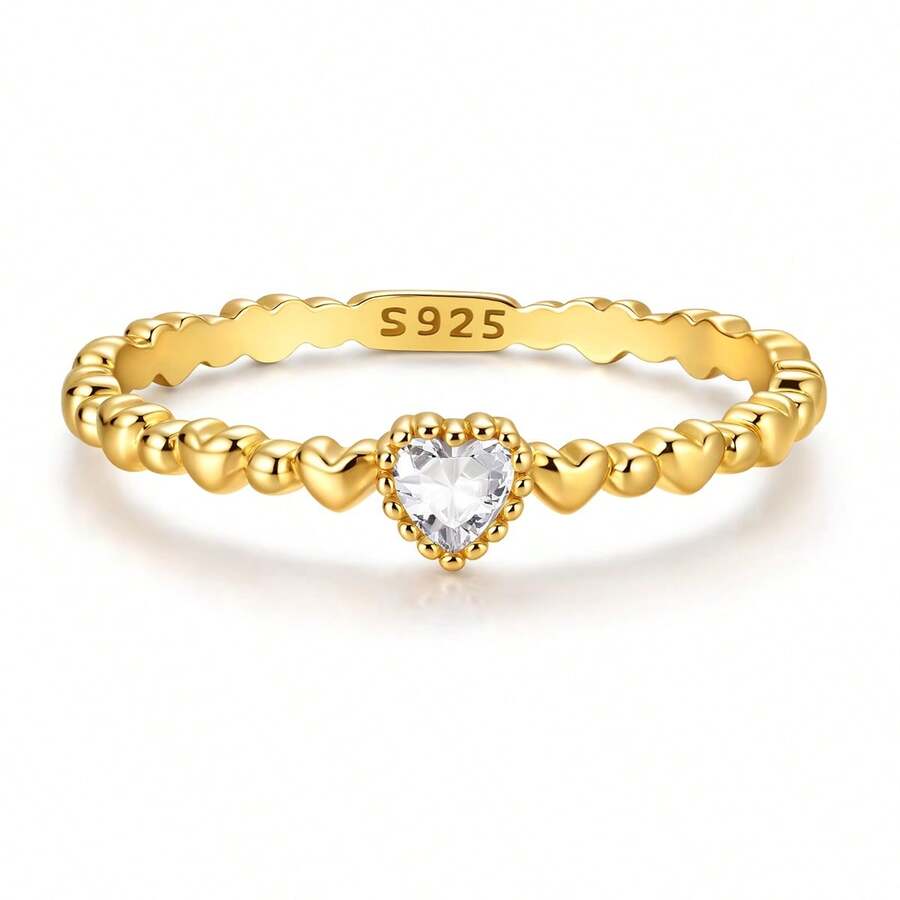 Exquisite Style Inlaid White Zirconia Heart Shape Ring For Women Gold Plated 925 Sterling Silver Fine Jewelry Symbol Of Love And Protection Gift For Her