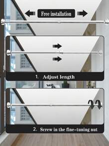 1pc Extra Long No Drill Stainless Steel Adjustable Curtain Rod, 2.5CM Diameter, Black/Silver Curtain Rod, Wardrobe Hanging Rod, Retractable Rod, Clothesline, No Drilling Required, Stainless Steel Material, Easy Installation, Multi-Purpose For Bedroom, Balcony, Wardrobe, Outdoor Clothesline