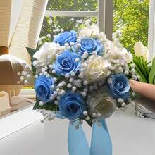 Wedding Bouquet Artificial Rose Bouquets Bridal Wedding Photo Booth Props Wedding Decorations - Royal Blue - View 4