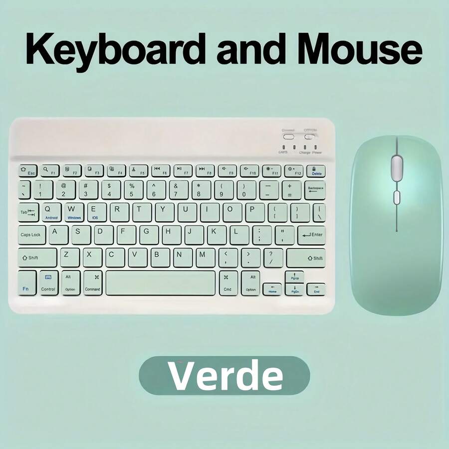 Teclado y Ratón Inalámbricos Recargables Delgados de 7.62 inch en Inglés para iPad Air Pro, Tableta con Android y Windows - Verde - Ver 1