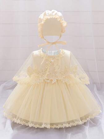 Conjunto de 3 piezas de vestido de encaje para bebé niña de 0 a 2 años, vestido de bautizo blanco adecuado para juegos de roles y fiestas