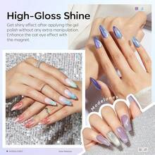 Cat Eye Gel Nail Polish Set, 6 Colors 9D Glassy Cat Eye Glitter Gel Polish Black Red Purple Blue Silver Brown Nail Polish All Seasons With Magnet Soak Off Led DIY Salon Gift-842643 - AA2GalaxyCatEye - 查看 4