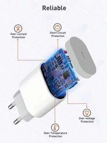 欧盟插头充电器，快速充电器 PD 20W 多功能保护壁式充电器 60W 3.3 英尺/6.6 英尺尼龙 USB C Type-C 充电线兼容 Apple 16Promax/16pro/16/15plus//15pro/15 和 TYPE-C 设备适用于旅行、办公室、宿舍和家庭适配器 Nan 快速充电 - 查看 5