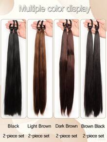 2 件 18 英寸 Yaki 直马尾接发，带弹力扎带，耐扎合成假发，马尾接发，假马尾假发，适合女性日常佩戴，黑色/棕色 - 彩色 - 查看 2