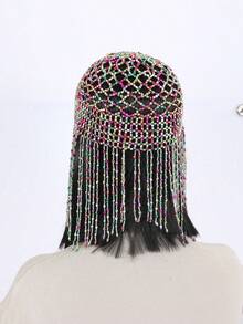1pc Handmade Crochet Hollow Out Decorative Beaded Cap - Color - View 2