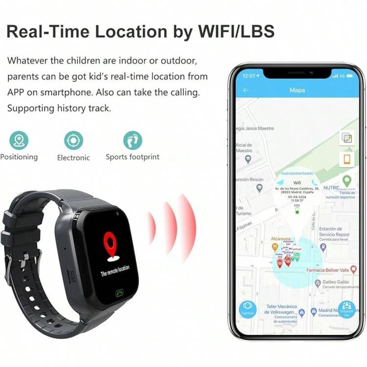 4G Kids Smart Watch - Boys Girls GPS Tracker Kids Smartwatches Phone Watch Video Call SOS Alarm Voice Chat And Touch Screen Game Real Time Tracking Smartwatch For Age 3-12 (Pink) - Đen - Xem 7