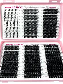 570片装睫毛嫁接套装，俄式睫毛嫁接套装，尖头单根睫毛，3D蓬松睫毛，D卷翘睫毛簇，10-18mm DIY睫毛嫁接，6种款式睫毛簇，尖头单根睫毛，多种自然妆效，尖头/40D/60D/80D/100D可重复使用单段假睫毛，轻盈柔软，DIY睫毛嫁接睫毛簇，睫毛簇，单根睫毛，睫毛，假睫毛