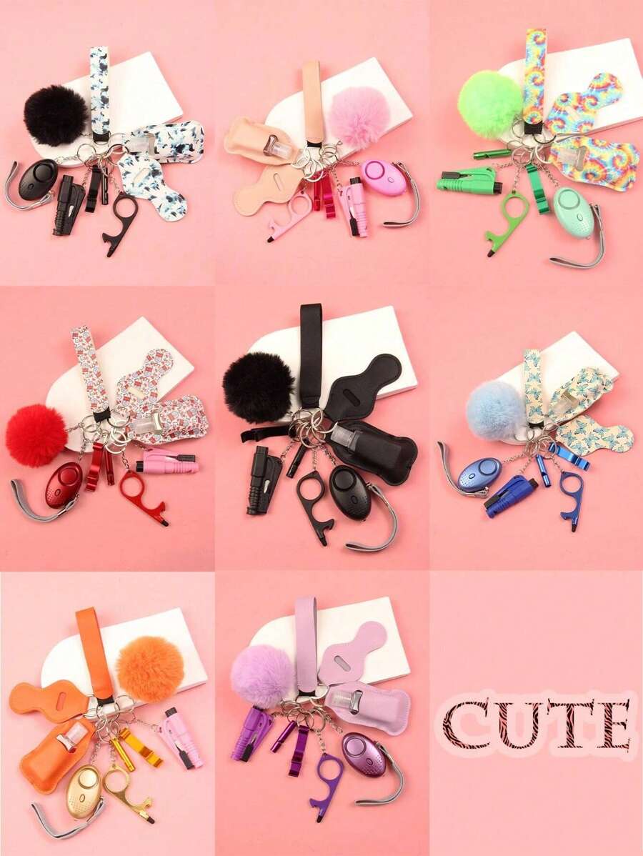 9pcs Women's Self-Defense Keychain Bracelet Set With Personal Alarm And Window Breaker, Self-Defense Keychain Accessories Kit, For Friends Halloween Accessories Teachers Day Christmas Gift Ideas Bag Accessories Lanyards With Id Holder Car Accessories Bag Charms Car Accessories Sister