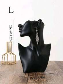 1pc Earring & Necklace Display Stand, Velvet Bust Jewelry Holder, Desktop Necklace Organizer - Black - View 6