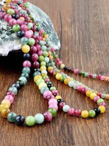 Vintage Colorful Beryl Beaded Necklace, Bohemian Style Bead Choker Necklace With Natural Stones, Gift For Women, Mother's Day Gift