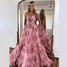 Pink Strap Elegant Gown Long Dress For Coming-Of-Age Ceremony Graduation Sweet Printed Evening Dress - Light Blue - View 3