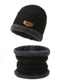 Conjunto unisex de gorro tejido con forro térmico, cuello, bufanda y guantes para otoño/invierno, resistente al viento y cálido para atuendos de invierno juveniles esponjosos