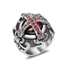 1pc Gothic Style Cross Ring, Fierce Ruby & Diamond Ring, Titanium Steel Crown Ring