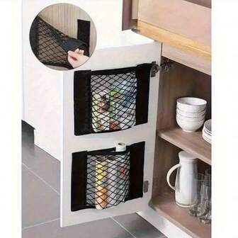 1/2 Stücke leicht zu installierende wandmontierte Küchen-Müllbeutel-Organizer, atmungsaktives Mesh, bohrlochfreie Kunststoff-Aufbewahrungslösung, Kunststoffbeutel-Aufbewahrungsorganizer, große Kapazität wandmontierter multifunktionaler Mesh-Beutel