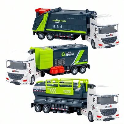 Xe đồ chơi xe tải dọn dẹp thành phố lớn quán tính, đẩy bằng tay, nhựa ABS, mô hình xe chở rác chân thực, xe quét, xe chở nước, thích hợp làm quà tặng sinh nhật cho trẻ em từ 3-6 tuổi