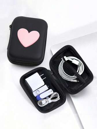 1个心形图案EVA收纳袋、耳机袋、零钱包