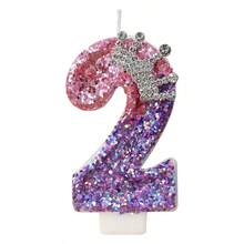 1pc Creative Digital Candle Crown Decoration Cake Decoration Candle, 0-9 Pink Purple Shining Digital Candle, Suitable For Birthday Cake, Large Festival Party