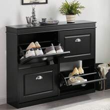 SoBuy Shoe Cabinet With 4 Flaps, Shoe Rack, Shoe Tipper With 8 Storage Compartments, Shoe Chest, Shoe Storage, White, BHT Approx. 105x82x24cm, FSR79-W - 黑色 - 查看 3