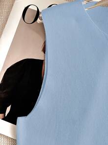 Damen Lässig Einfarbige Strickjacke mit geraden Schultern, ärmelloser Kragen, Metallknöpfen, kurzer V-Ausschnitt, offener Vorderseite, Strickweste für Frühling, Sommer, Herbst