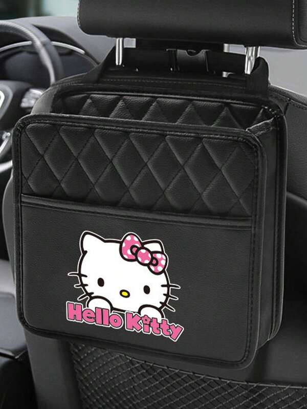 Sanrio 1 قطعة حقيبة تخزين مقعد السيارة بتصميم هالو كيتي، حقيبة متعددة الوظائف قابلة للتعليق، اكسسوارات داخلية للسيارة