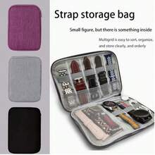 1pc Nylon Watch Band Storage Box, Can Store Watch Bands, Cables, Travel Organizer Pouch, Smartwatch Straps, Multi-Functional Watch Organizer Box, Compatible With Apple Watch Bands, Earphones, Cables, Chargers, Jewelry, Cosmetics And Other Accessories - Navy Blue - View 6