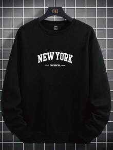 Plus Size Men's New Emo Pattern Graphic Sweatshirt, Street Fashion Casual Pullover Sweatshirt, Suitable For Daily Wear, Fall Winter, Long Sleeve Top - Black - View 2