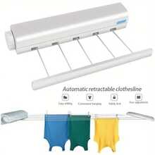 1 pieza Tendedero extensible de 4 líneas/5 líneas - 147,63 pulgadas Cuerda de lavandería de plástico durable para interiores, accesorios de lavandería, adecuado para dormitorio, baño y sala de estar - Tendedero de ropa invisible que ahorra espacio para ropa, toallas y pantalones (color de clip aleatorio) - Multicolor - Ver 5