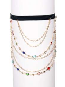 1pc Multilayer Elastic Band & Chain Design Sexy Thigh Chain For Women - Multicolor - View 13