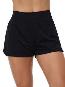 High Waisted Athletic Shorts For Women 2 In 1 Flowy Running Shorts With Pockets Liner For Gym Workout Track Tennis Golf Shorts - 黑色 - 查看 4