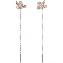 Bông tai đôi hình thiên nga màu hồng cổ điển thời trang SWAROVSKI SWAN, kiểu khuyên tai xỏ chỉ, dành cho nữ, quà tặng sinh nhật, quà tặng Giáng sinh, quà tặng Ngày của Mẹ. - Hồng - Xem 5
