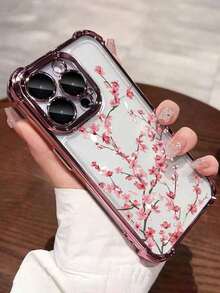 1pc New Floral Electroplated 4-Corner Air Cushion Anti-Drop/Thickened Transparent TPU Protective Case Compatible With Iphone/16prmax/16pro/16/13promax/12promax11, 15PROMAX, 14PROMAX - 藍色 - 查看 1