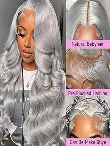 13x4 Grey Lace Front Wigs Human Hair Glueless Wig Pre Plucked With Baby Hair 180 Density Body Wave Lace Front Wigs Human Hair Can Be Permed & Dyed HD Transparent Water Wave Human Hair Wig For Women 34 Inch True To Length - 灰色 - 查看 3