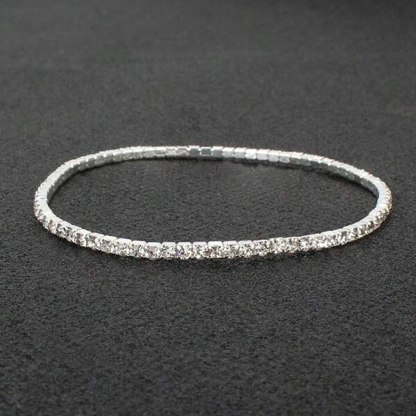 Single Row Stretch Bracelet With Rhinestone Crystal Chain, Rhinestone Anklet, Foot Jewelry, Full Diamond Single Row Stretch Bracelet