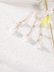 1 件女士仿珍珠和花朵装饰中式发夹，适合日常生活优雅发髻发髻制作器发髻发夹，学校用品 - 金色 - 查看 3