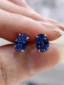 1 Pair Elegant Cubic Zirconia Stud Earrings For Women For Wedding Engagement Anniversary Party Jewelry Valentine's Day Gift Valentines,Mom,Mother,Mother's Day,Gift - 藍色 - 查看 7