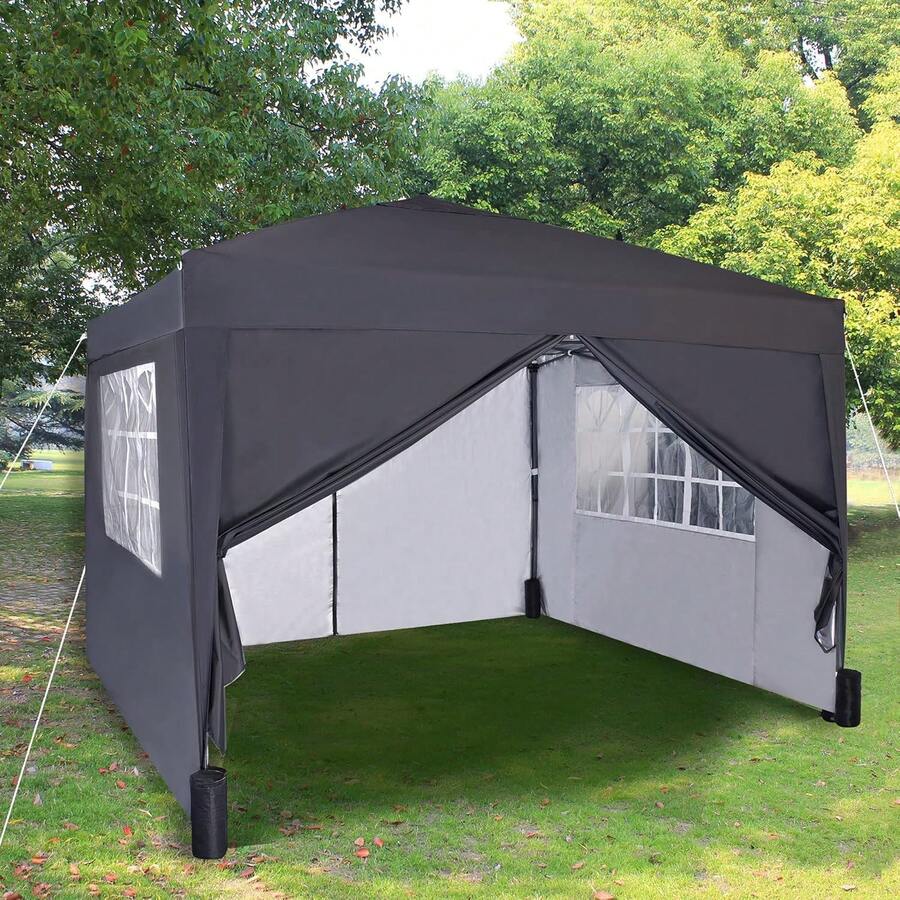 MCC Direct Pop-Up Gazebo 3m X 3m With Sides 2 Wind Bars & 4 Weight Bags & Silver Protective Layer Waterproof Marquee Canopy WS - Grey - View 1