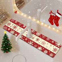 1pc/90pcs Christmas, Stripes And Snowflake Patterns Printed Faucet, Water-Absorbing Drying Mat, Retro Coffee Water-Absorbing Quick-Drying Mat, Rubber-Based Toilet And Kitchen Countertop Faucet Water-Absorbing Drying Mat, Suitable For Faucets Used In Offices, Commercial Farms And Homes, Decorative Store Kitchen Decorations