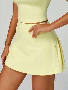 MASKERT Tennis Skirt "Women's Sports Half Skirt Tennis Golf Skirt Outdoor Sports Half Skirt Anti Glare Sportswear Comfortable And Skin Friendly - 黃色 - 查看 4