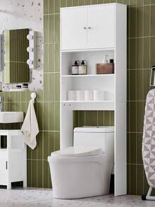 SoBuy Bathroom Storage Cabinet With Shelves & Cupboard – Space-Saving Over Toilet Or Washing Machine Freestanding WC Shelf Tip-Resistant White 65x182x20cm BZR165-W - 白色 - 查看 1