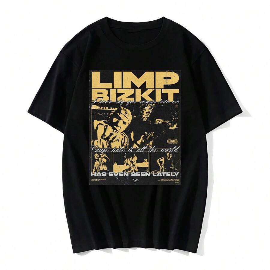 Limp Bizkit Rock T-Shirt Unisex Men Women 100% Cotton Premium Streetwear Top New Release Immediate Shipping Various Colors!! Plus Size - màu đen - Xem 1
