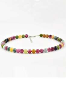 Vintage Colorful Beryl Beaded Necklace, Bohemian Style Bead Choker Necklace With Natural Stones, Gift For Women, Mother's Day Gift