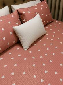 Double Bedspread Piquet Heart Printed Bedspread 3 Pieces - Tea Rose - View 4