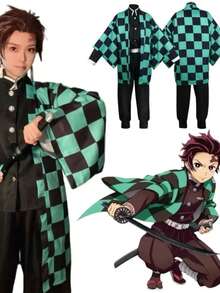CLOAK, KIMONO, TANGIRO, CAPE, COSPLAY, UNISEX, EXCELLENT QUALITY MATERIAL - 綠色 - 查看 1