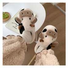 Chinelos de Vaca Fofos Femininos, Chinelos Quentes e Confortáveis para Uso Interno/Externo com Solas Macias e Grossas