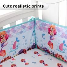 4 件套美人鱼婴儿床保险杠套装 - 透气网眼和柔软棉质安全垫，适用于婴儿床/幼儿床（新品）