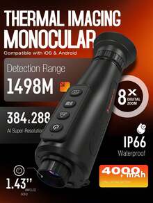 T GTGUARD Hawkeye Ai15 Thermal Imaging Monocular - 8x Digital Zoom Night Vision With Hot Spot Tracking, 1.54" Screen, IP66 Waterproof, Photo/Video Recording For Hunting/Surveillance, Works In Total Darkness & Smoke - 黑色 - 查看 2