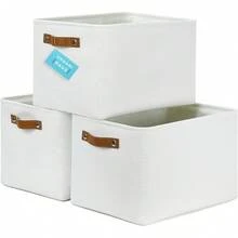 OrganiHaus Fabric Storage Bins Shelves 15x11 Inches 3 Pack, Decorative Closet Baskets With Handles, Large Cube Storage Bins Clothes, Toys, Nursery & Home Organization - - White Striped Brown - View 1