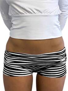 Women's Striped Polka Dot Mini Shorts Low Waist Slim Fit Bottom Casual Shorts - màu đen - Xem 1